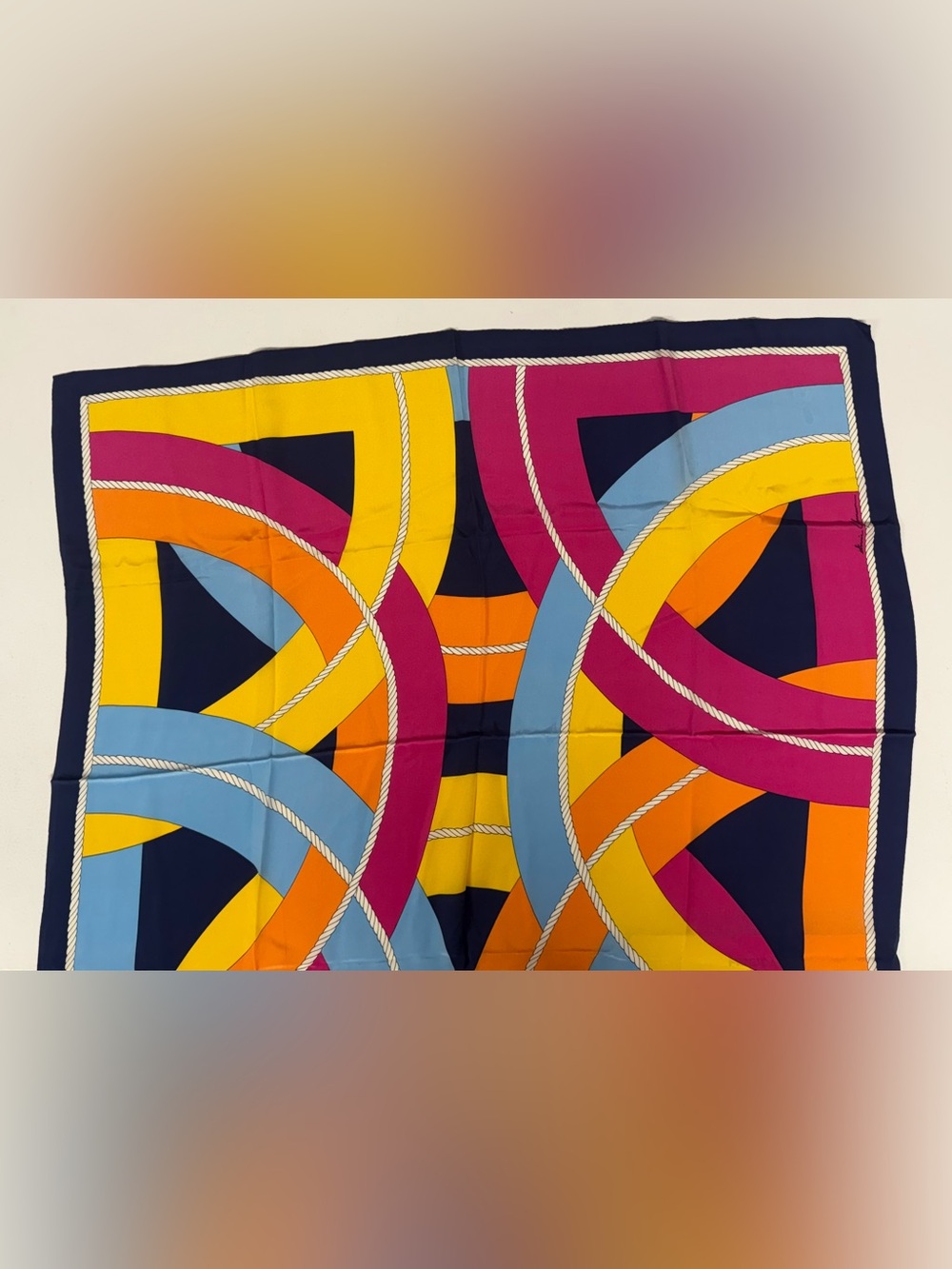 Vtg Ginnie Johansen Silk Japan Scarf Geometric Nautical Rope Colorful 33” Square - Picture 4 of 7